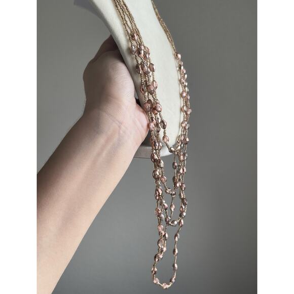 Vintage JULES Multi Layered AB Coated Pink Seed Bead Beaded BIB Necklace - Picture 2 of 6